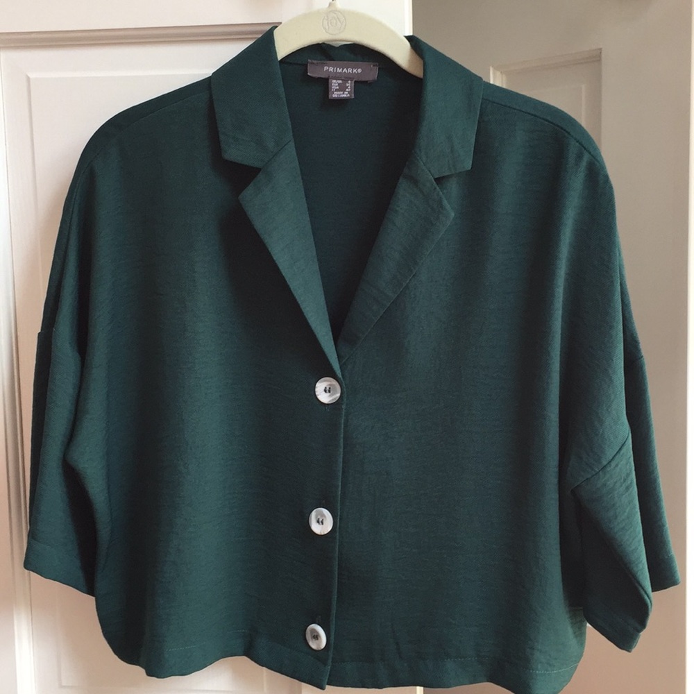 Primark deep green cropped blouse